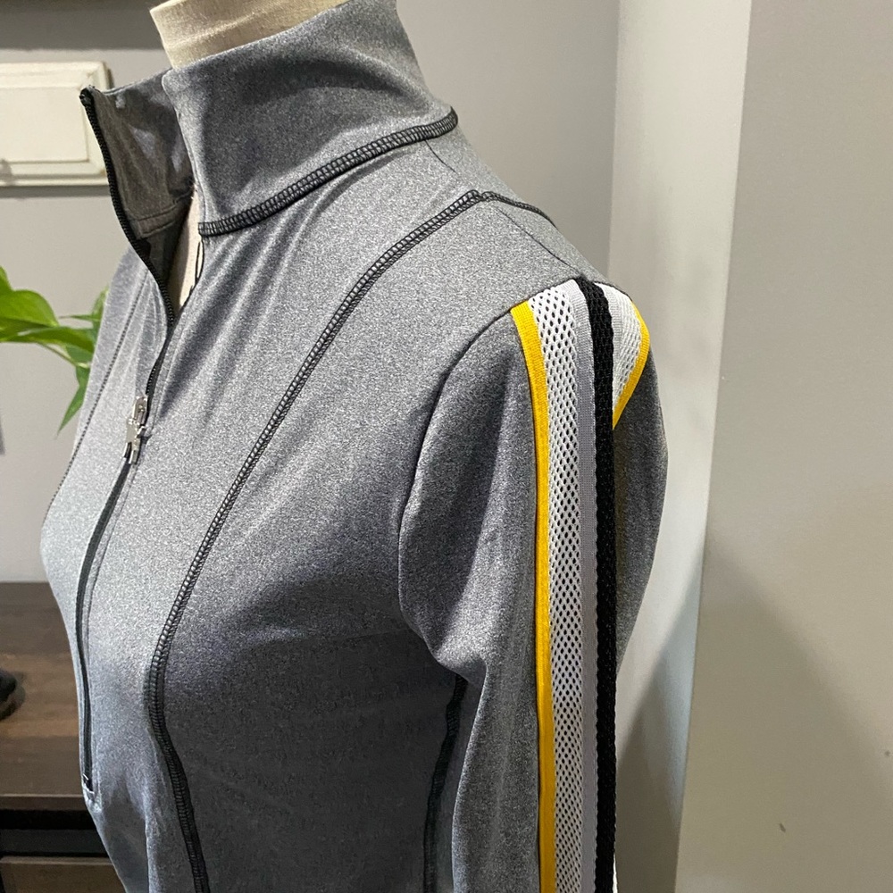 PINK Victoria Secret long-sleeve, half zip jacket- grey, yellow. Women’s size S - Picture 15 of 16